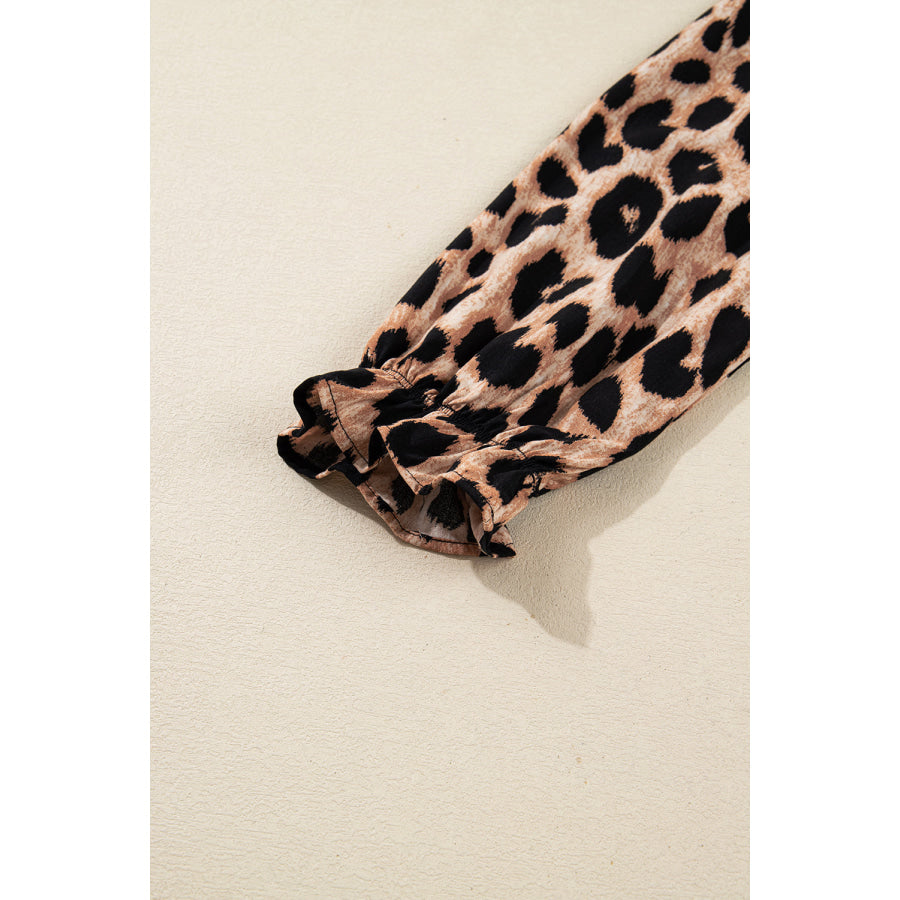 Brown Leopard Print Smocked Detail Flowy Midi Dress Dresses/Midi Dresses