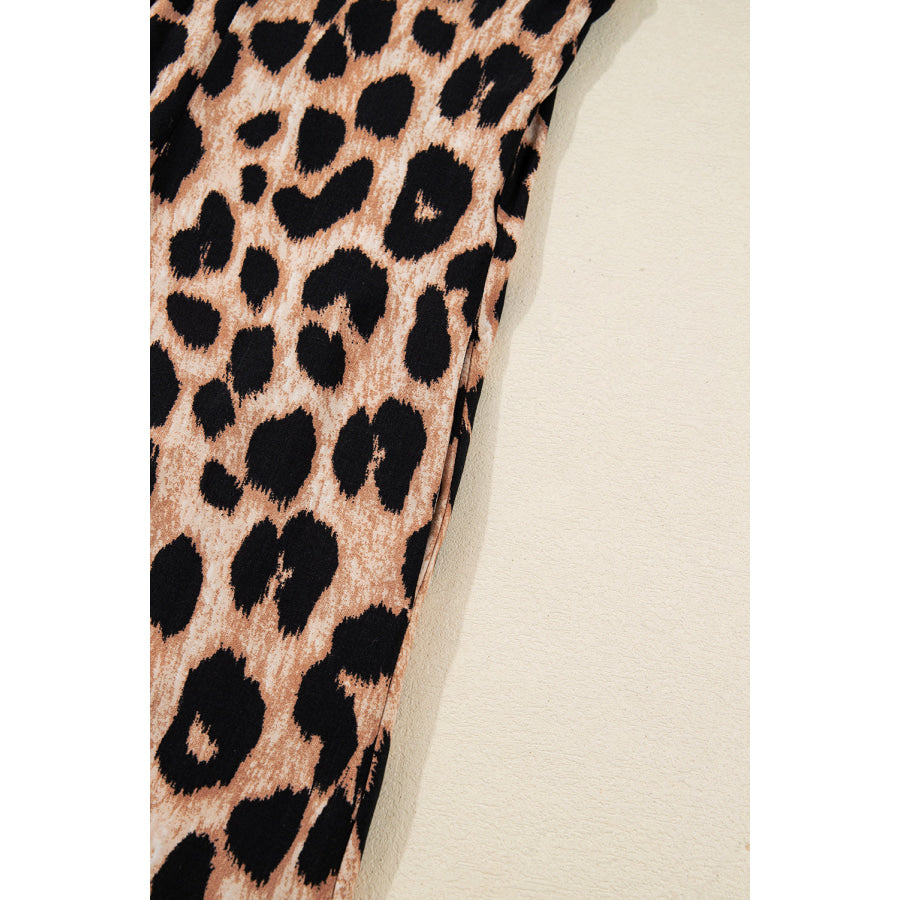 Brown Leopard Print Smocked Detail Flowy Midi Dress Dresses/Midi Dresses