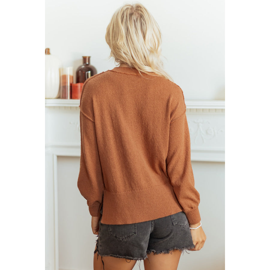 Brown Oversized Drop Shoulder Round Neck Christmas Sweater Sweaters & Cardigans/Sweaters