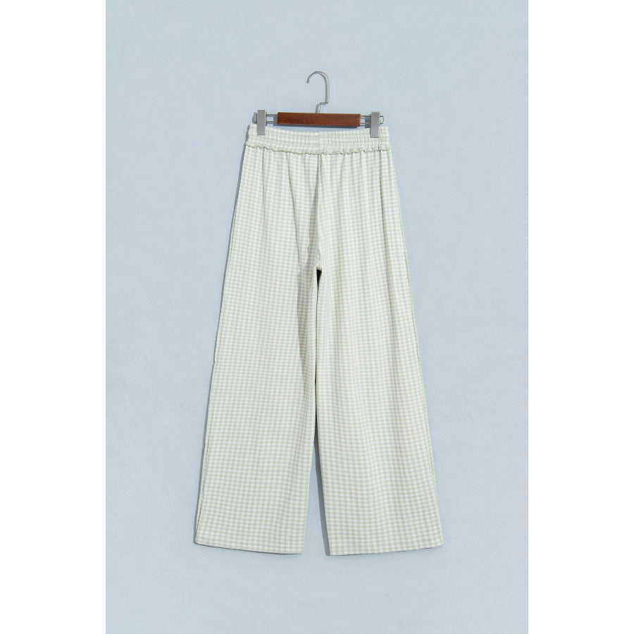 Brown Plaid Contrast Trim Drawstring Elastic Waist Shift Pants Bottoms/Pants & Culotte