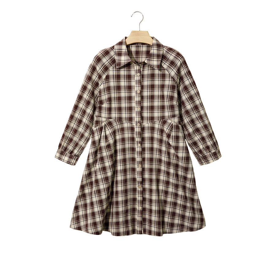 Brown Plaid Long Sleeve Short Shift Mini Dress Dresses/Mini Dresses