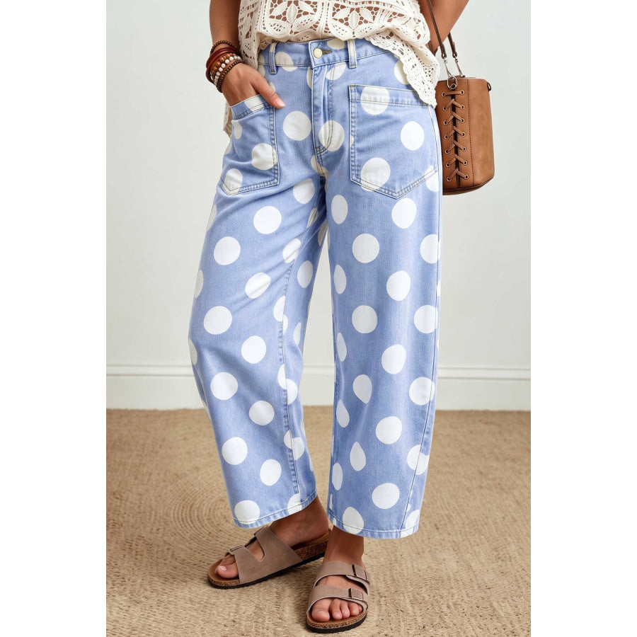 Brown Polka Dot Ankle-Length Barrel Jeans Bottoms/Jeans