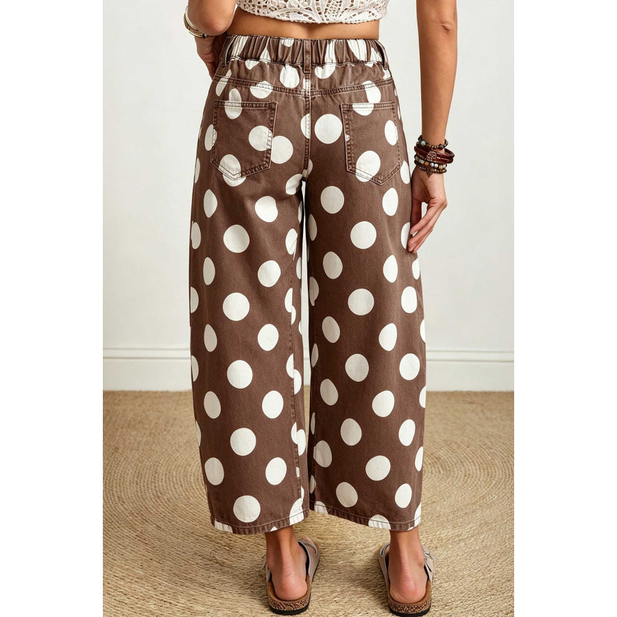 Brown Polka Dot Ankle-Length Barrel Jeans / 4 Bottoms/Jeans