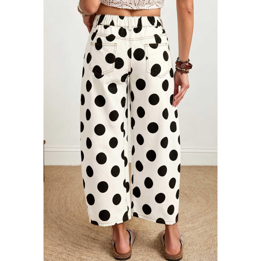 Brown Polka Dot Ankle-Length Barrel Jeans Bottoms/Jeans