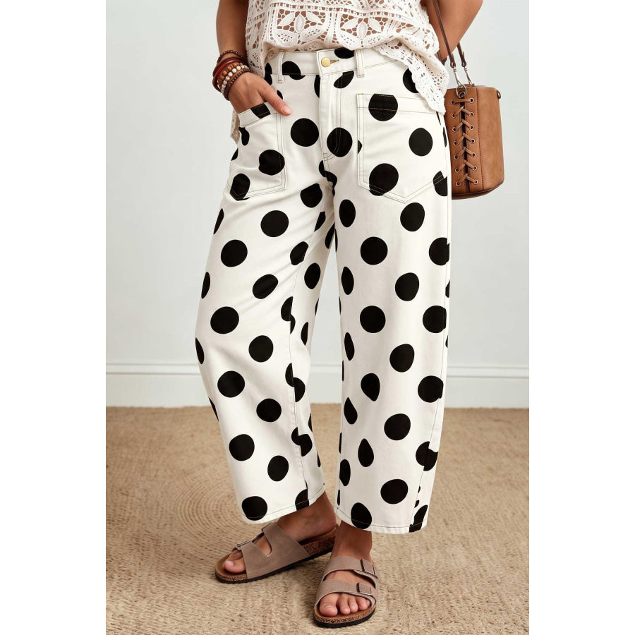 Brown Polka Dot Ankle-Length Barrel Jeans Bottoms/Jeans