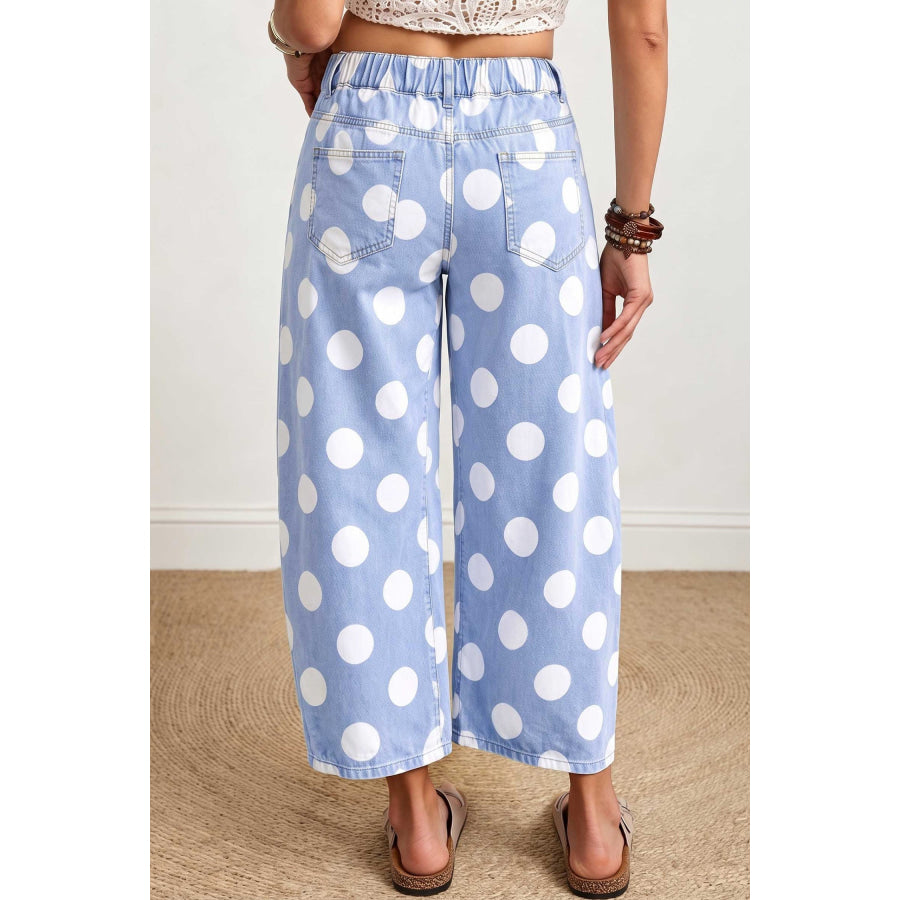 Brown Polka Dot Ankle-Length Barrel Jeans Bottoms/Jeans