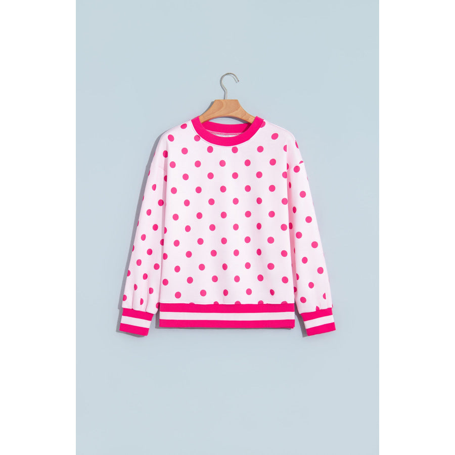 Brown Polka Dot Colorblock Round Neck Pullover Sweatshirt Tops/Sweatshirts & Hoodies