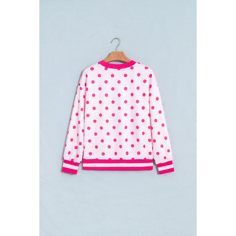 Brown Polka Dot Colorblock Round Neck Pullover Sweatshirt Tops/Sweatshirts & Hoodies