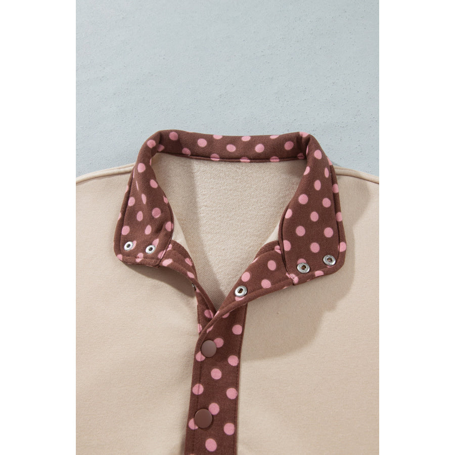 Brown Polka Dot Contrast Baggy Pullover and Elastic Waist Shorts 2pcs Set Two Piece Sets/Short Sets