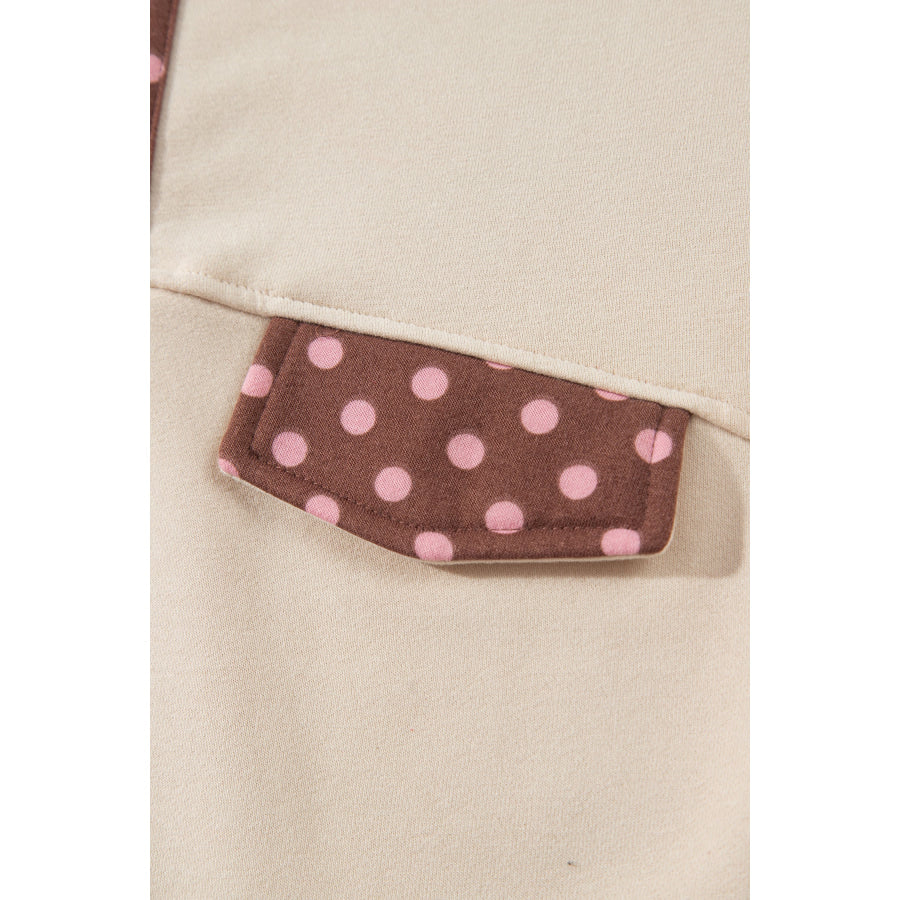 Brown Polka Dot Contrast Baggy Pullover and Elastic Waist Shorts 2pcs Set Two Piece Sets/Short Sets