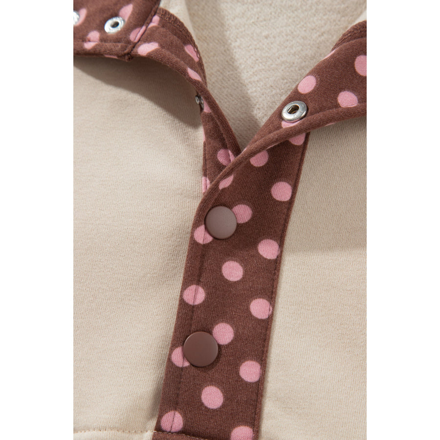 Brown Polka Dot Contrast Baggy Pullover and Elastic Waist Shorts 2pcs Set Two Piece Sets/Short Sets