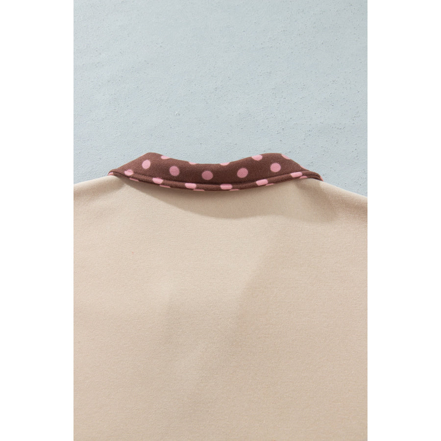 Brown Polka Dot Contrast Baggy Pullover and Elastic Waist Shorts 2pcs Set Two Piece Sets/Short Sets
