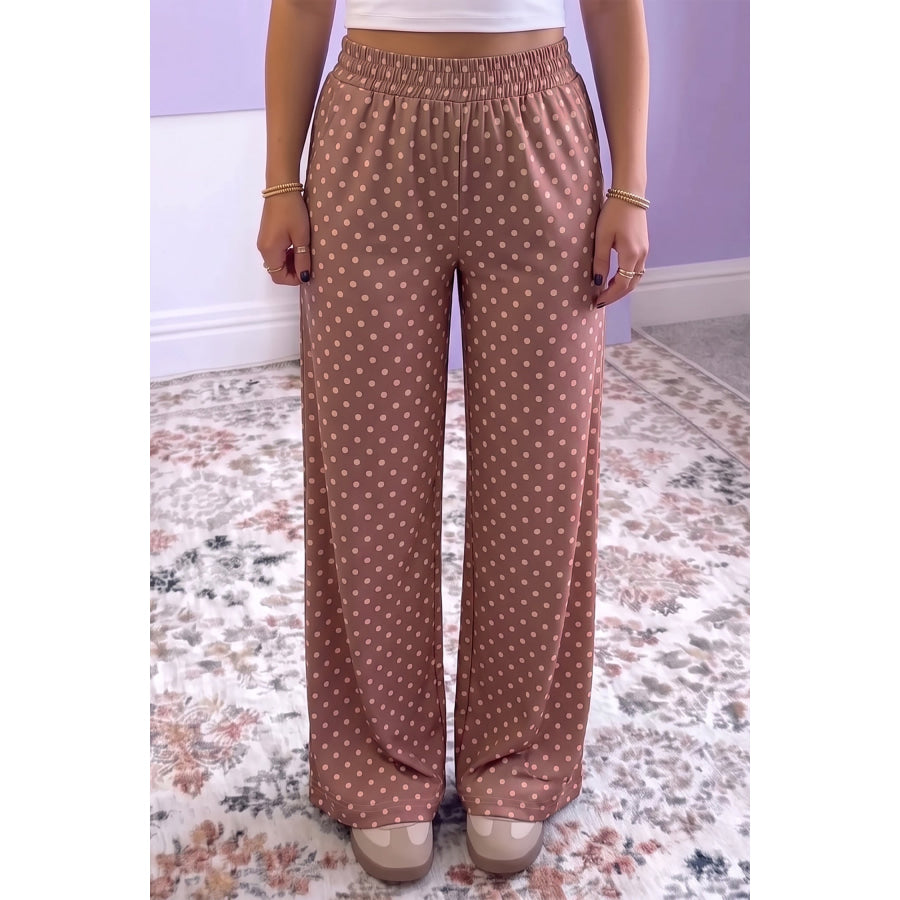 Brown Polka Dot Printed Casual Loose Pants / S Bottoms/Pants & Culotte