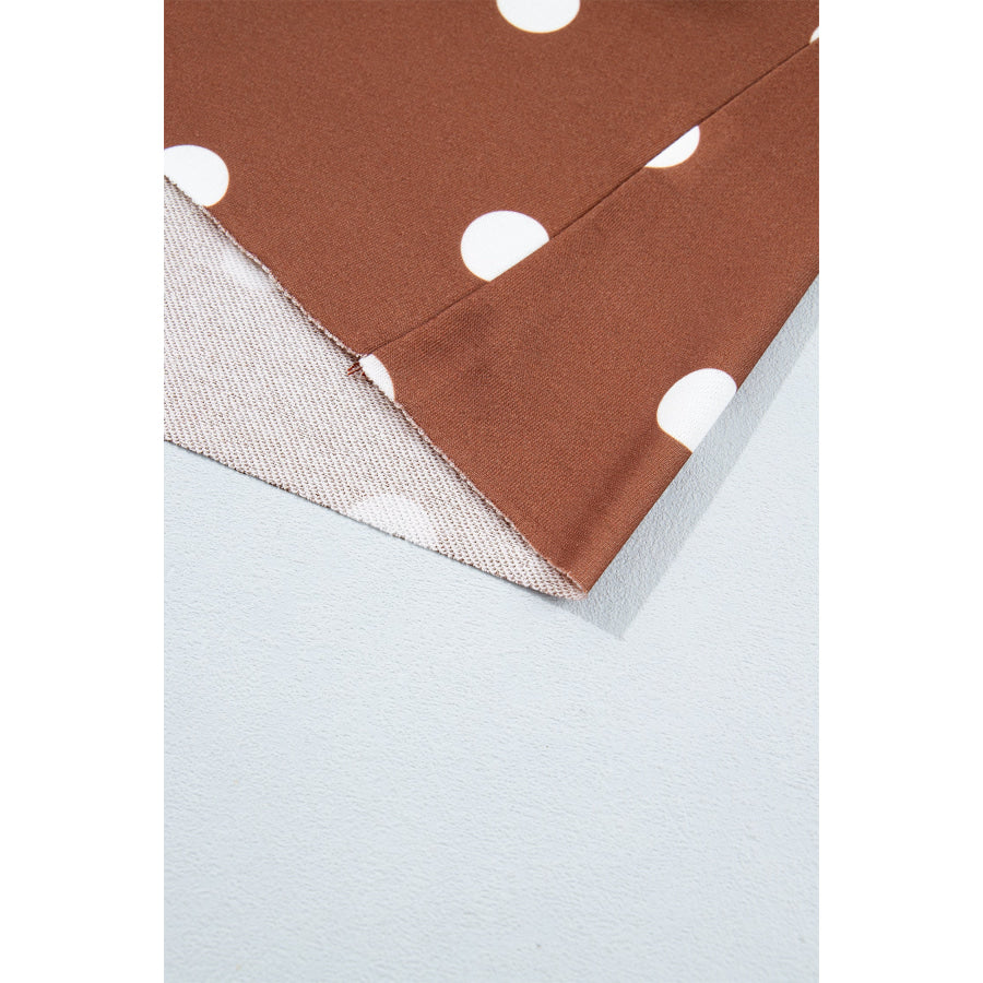 Brown Polka Dot Raw Hem Relaxed Pullover Loose Skort Two Piece Set Two Piece Sets/Short Sets