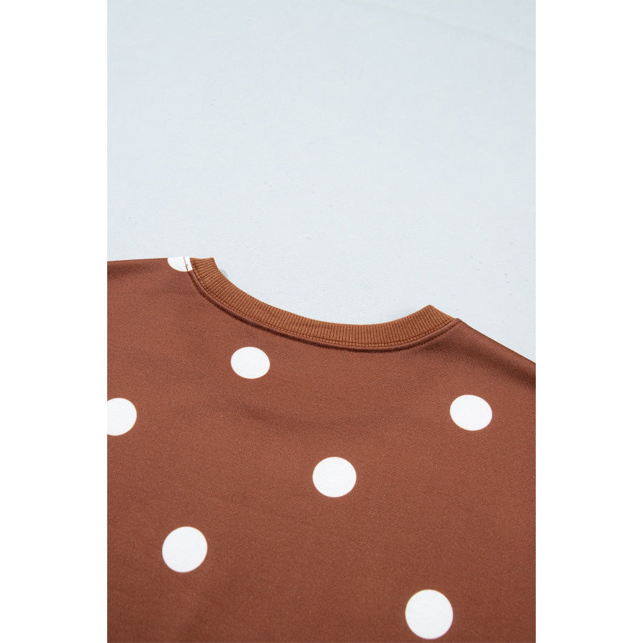 Brown Polka Dot Raw Hem Relaxed Pullover Loose Skort Two Piece Set Two Piece Sets/Short Sets