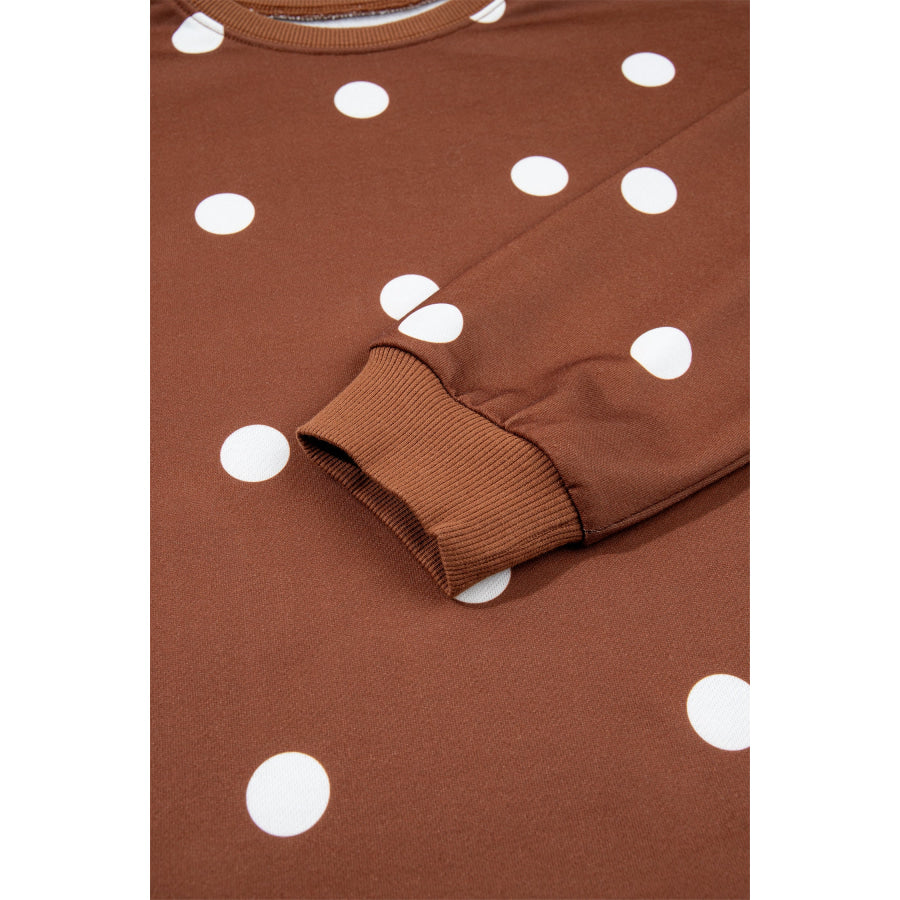 Brown Polka Dot Raw Hem Relaxed Pullover Loose Skort Two Piece Set Two Piece Sets/Short Sets