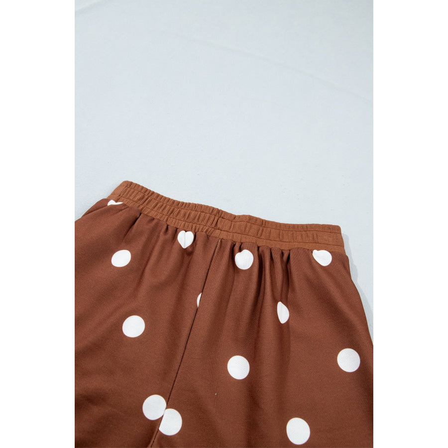 Brown Polka Dot Raw Hem Relaxed Pullover Loose Skort Two Piece Set Two Piece Sets/Short Sets