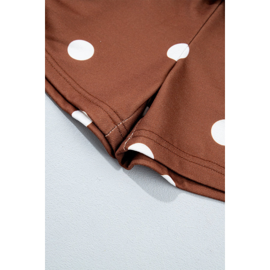 Brown Polka Dot Raw Hem Relaxed Pullover Loose Skort Two Piece Set Two Piece Sets/Short Sets