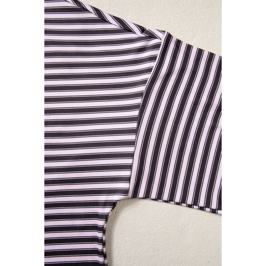 Brown Stripe Long Sleeve Oversized Top Pocketed Casual Shorts Two Piece Set Sets/Short Sets