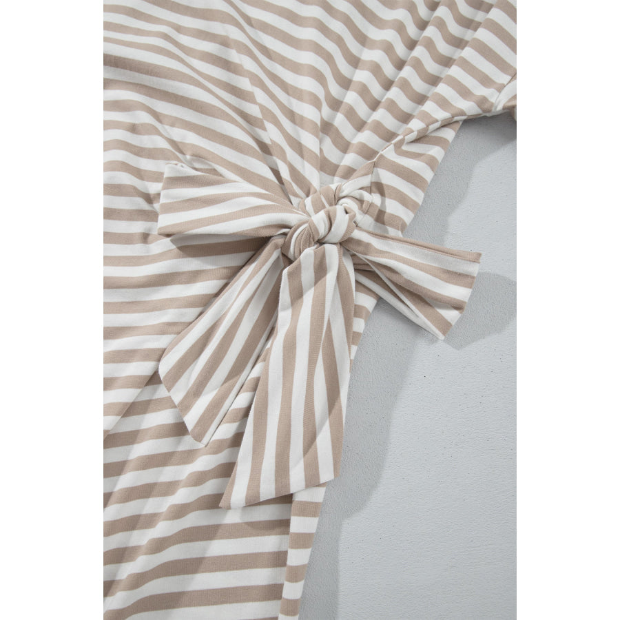 Brown Stripe Striped Colorblock Cuffs Round Neck Long Sleeve Shift Dress Dresses/Mini Dresses