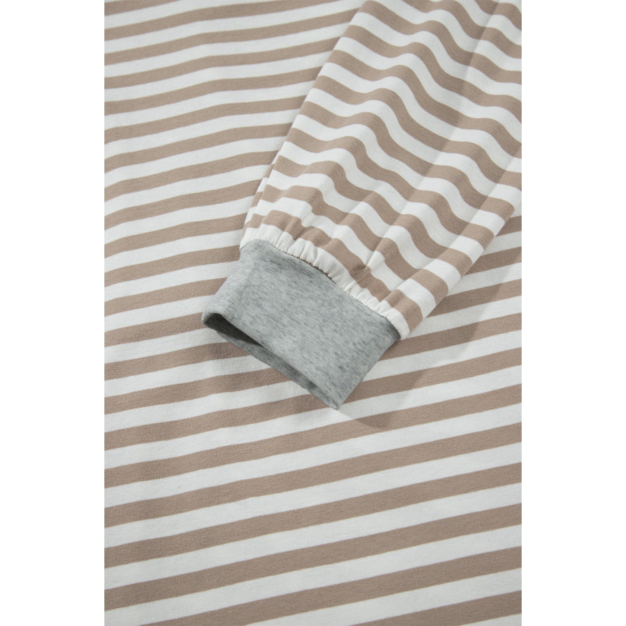 Brown Stripe Striped Colorblock Cuffs Round Neck Long Sleeve Shift Dress Dresses/Mini Dresses