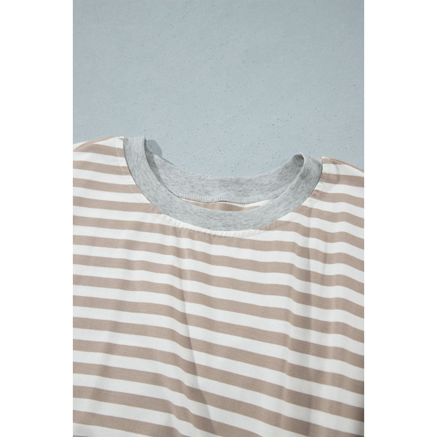 Brown Stripe Striped Colorblock Cuffs Round Neck Long Sleeve Shift Dress Dresses/Mini Dresses