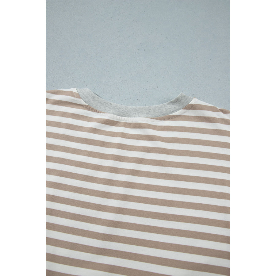 Brown Stripe Striped Colorblock Cuffs Round Neck Long Sleeve Shift Dress Dresses/Mini Dresses