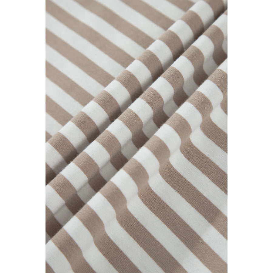 Brown Stripe Striped Colorblock Cuffs Round Neck Long Sleeve Shift Dress Dresses/Mini Dresses
