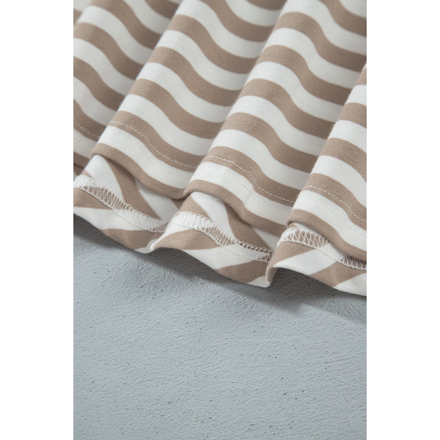 Brown Stripe Striped Colorblock Cuffs Round Neck Long Sleeve Shift Dress Dresses/Mini Dresses