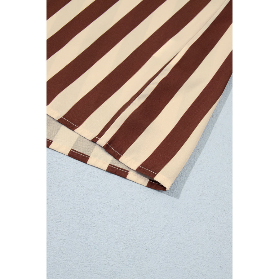 Brown Stripe V Neck Half Sleeve Casual Blouse Tops/Blouses & Shirts