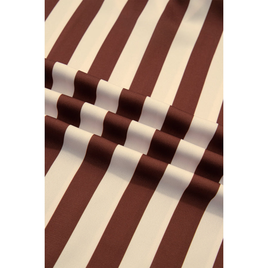 Brown Stripe V Neck Half Sleeve Casual Blouse Tops/Blouses & Shirts