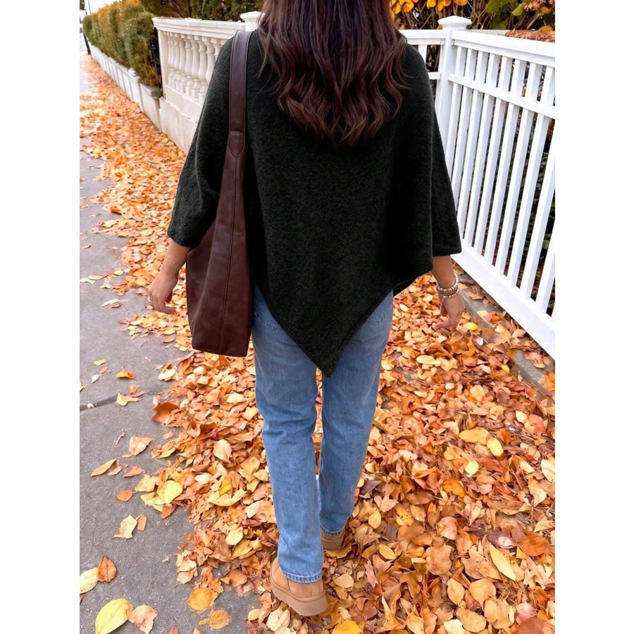 Brushed Loose Shawl Round-Neck Cape Sweater with Bat Sleeves Apparel and Accessories