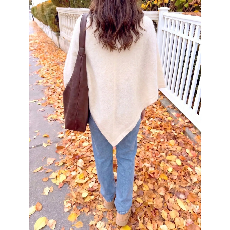 Brushed Loose Shawl Round-Neck Cape Sweater with Bat Sleeves Apparel and Accessories