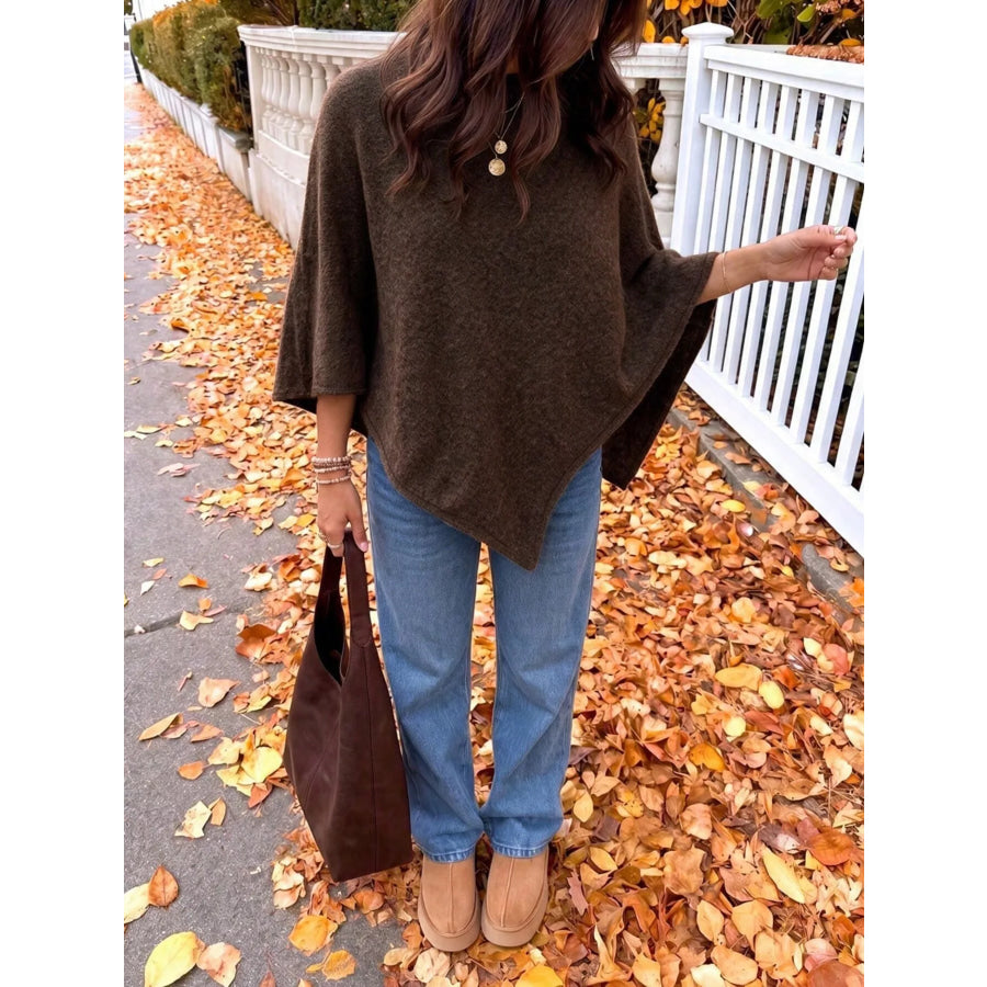 Brushed Loose Shawl Round-Neck Cape Sweater with Bat Sleeves Apparel and Accessories