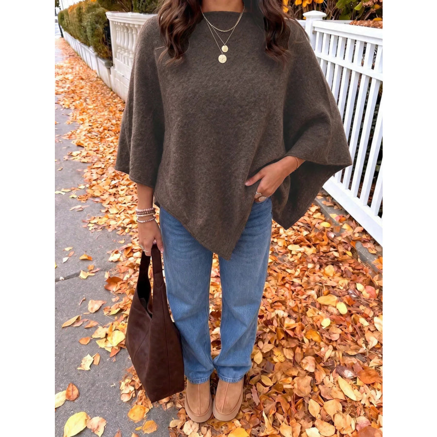 Brushed Loose Shawl Round-Neck Cape Sweater with Bat Sleeves Apparel and Accessories