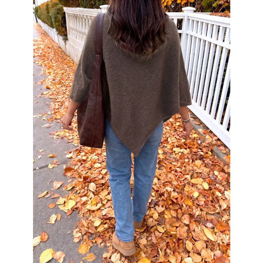 Brushed Loose Shawl Round-Neck Cape Sweater with Bat Sleeves Apparel and Accessories