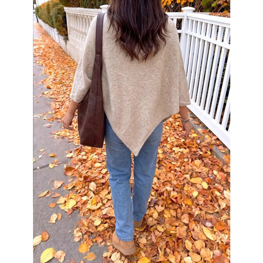 Brushed Loose Shawl Round-Neck Cape Sweater with Bat Sleeves Apparel and Accessories