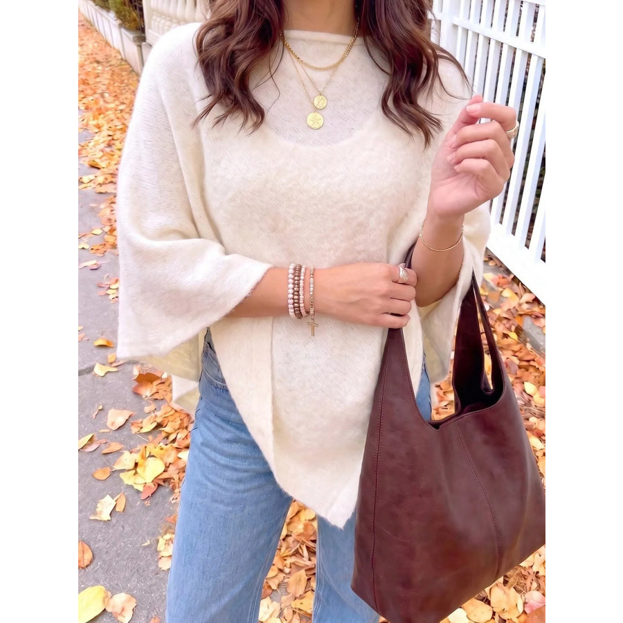 Brushed Loose Shawl Round-Neck Cape Sweater with Bat Sleeves Milky White / S Apparel and Accessories