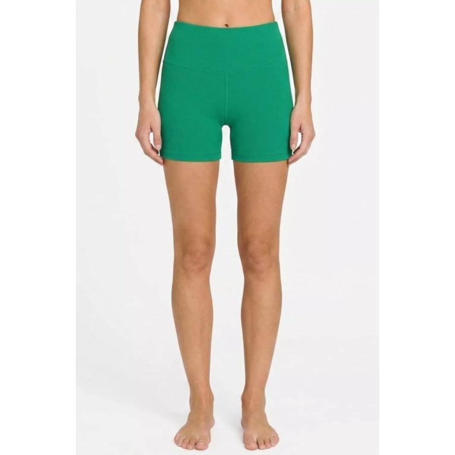 Brushed Microfiber Wide Waistband Biker Shorts K GREEN / S Apparel and Accessories