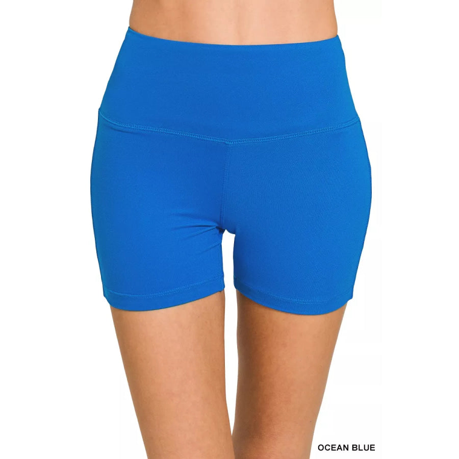 Brushed Microfiber Wide Waistband Biker Shorts OCEAN BLUE / S Apparel and Accessories