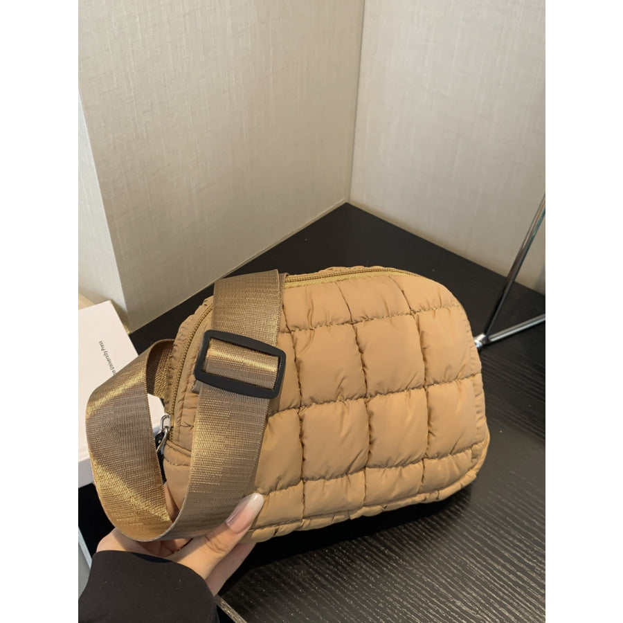 Bubble Texture Adjustable Strap Crossbody Bag Khaki / One Size Apparel and Accessories