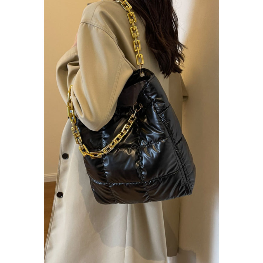 Bubble Texture Chain Handbag Black / One Size Apparel and Accessories