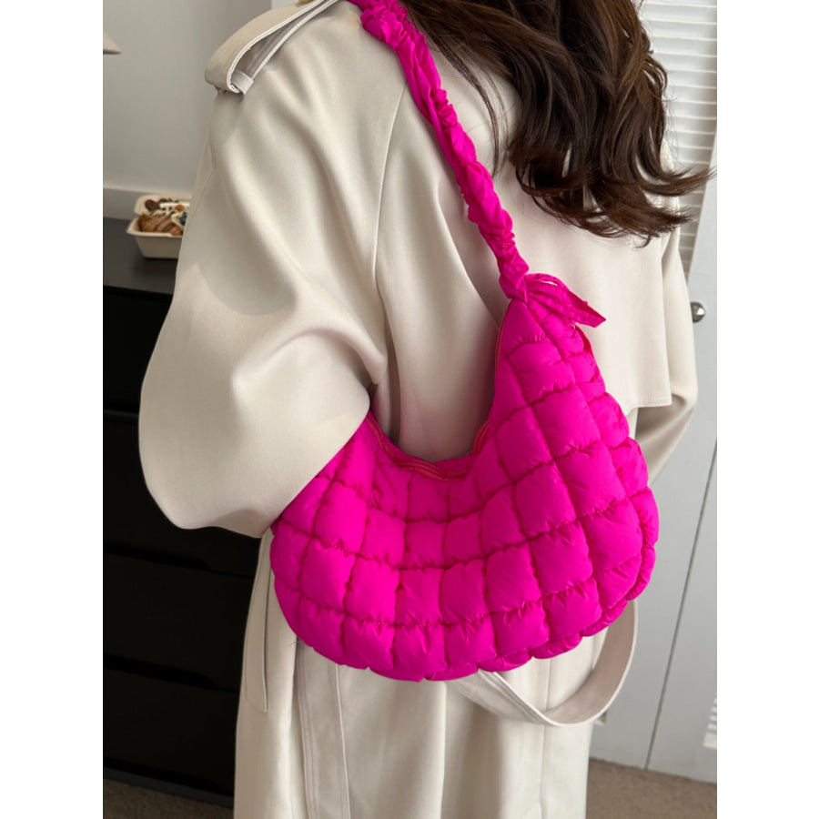 Bubble Texture Ruched Strap Quilted Shoulder Bag Apparel and Accessories