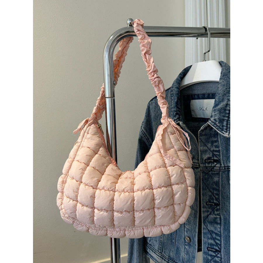 Bubble Texture Ruched Strap Quilted Shoulder Bag Apparel and Accessories