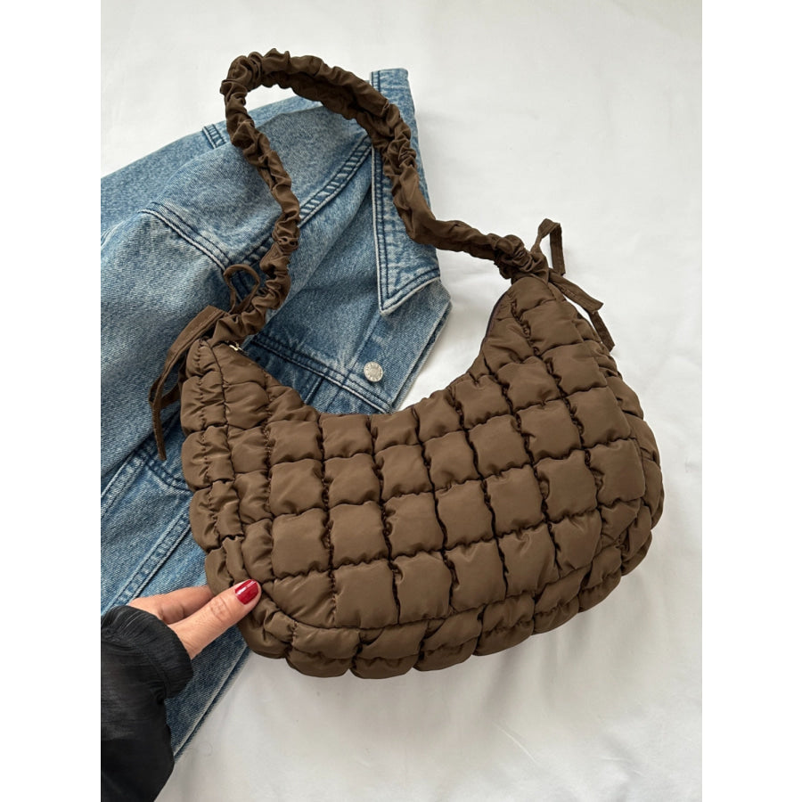 Bubble Texture Ruched Strap Quilted Shoulder Bag Apparel and Accessories