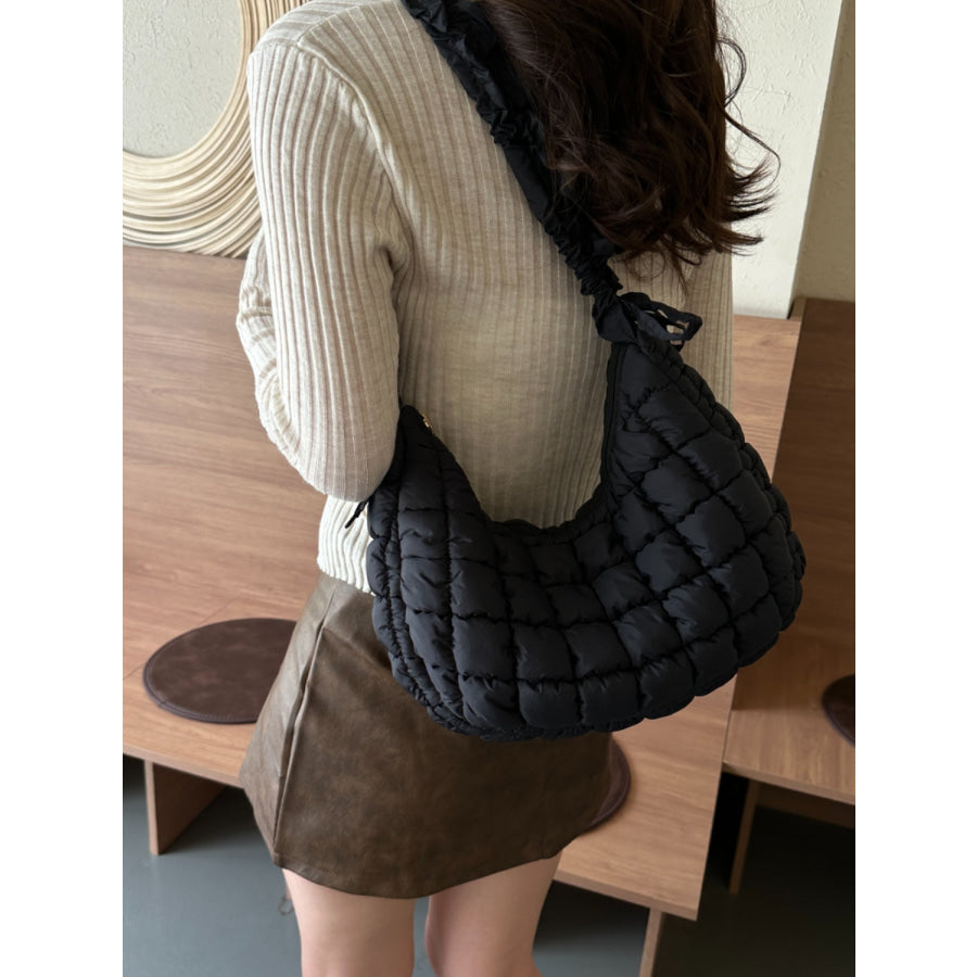 Bubble Texture Ruched Strap Quilted Shoulder Bag Apparel and Accessories