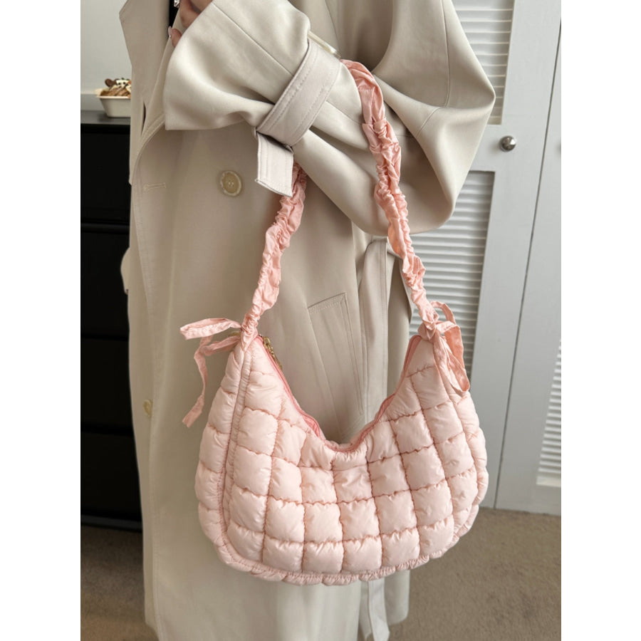 Bubble Texture Ruched Strap Quilted Shoulder Bag Apparel and Accessories