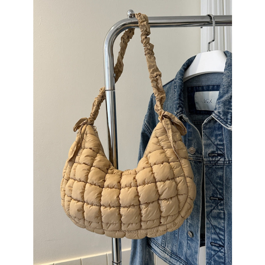 Bubble Texture Ruched Strap Quilted Shoulder Bag Apparel and Accessories