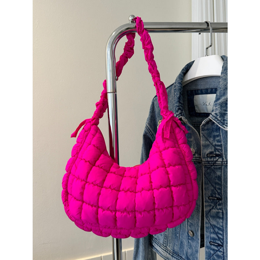 Bubble Texture Ruched Strap Quilted Shoulder Bag Hot Pink / One Size Apparel and Accessories