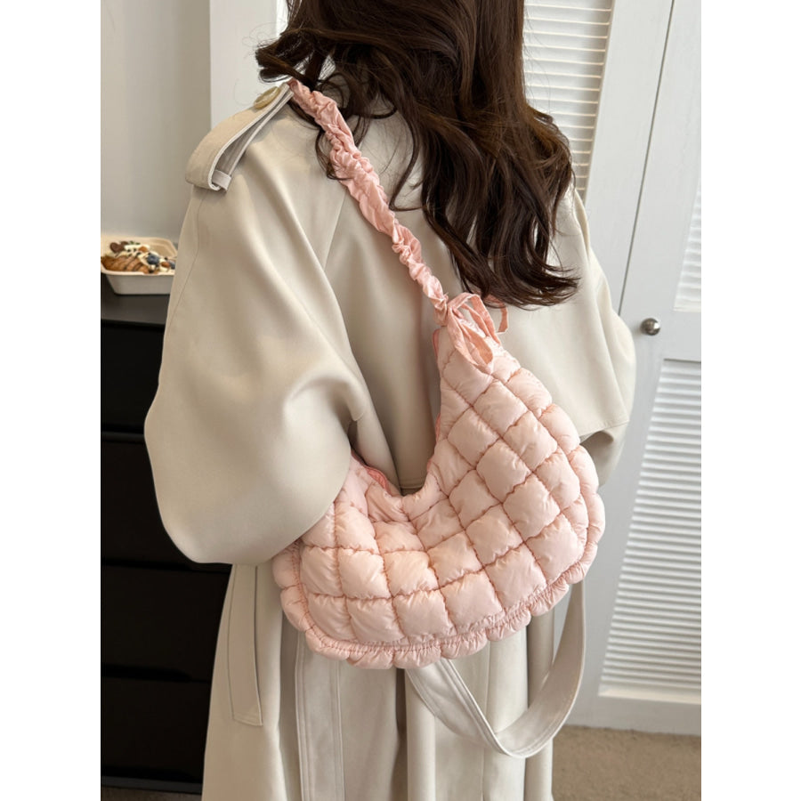 Bubble Texture Ruched Strap Quilted Shoulder Bag Pink / One Size Apparel and Accessories